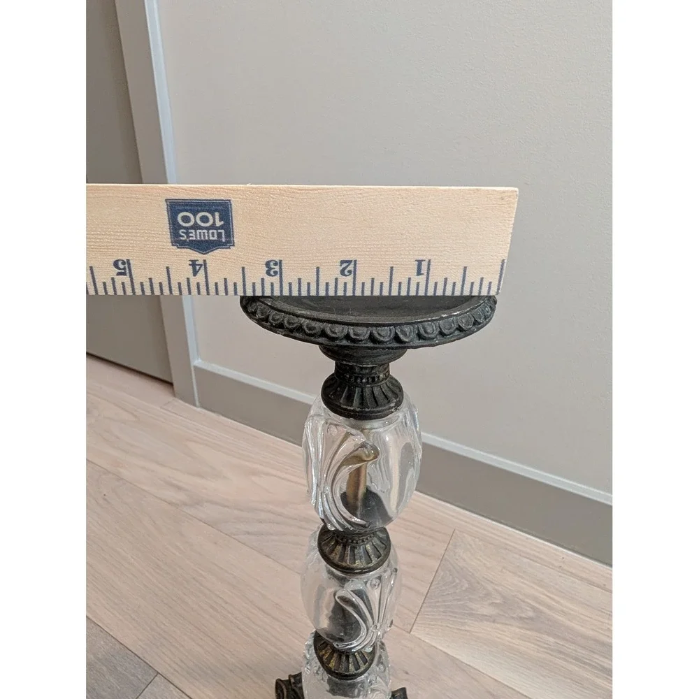 Vintage Inspired Bronze & Glass Pillar Candle Holder | 16